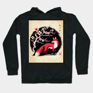 Minimalist Fox Ink Japanese Streetwear Novelty Retro Red Fox Hoodie